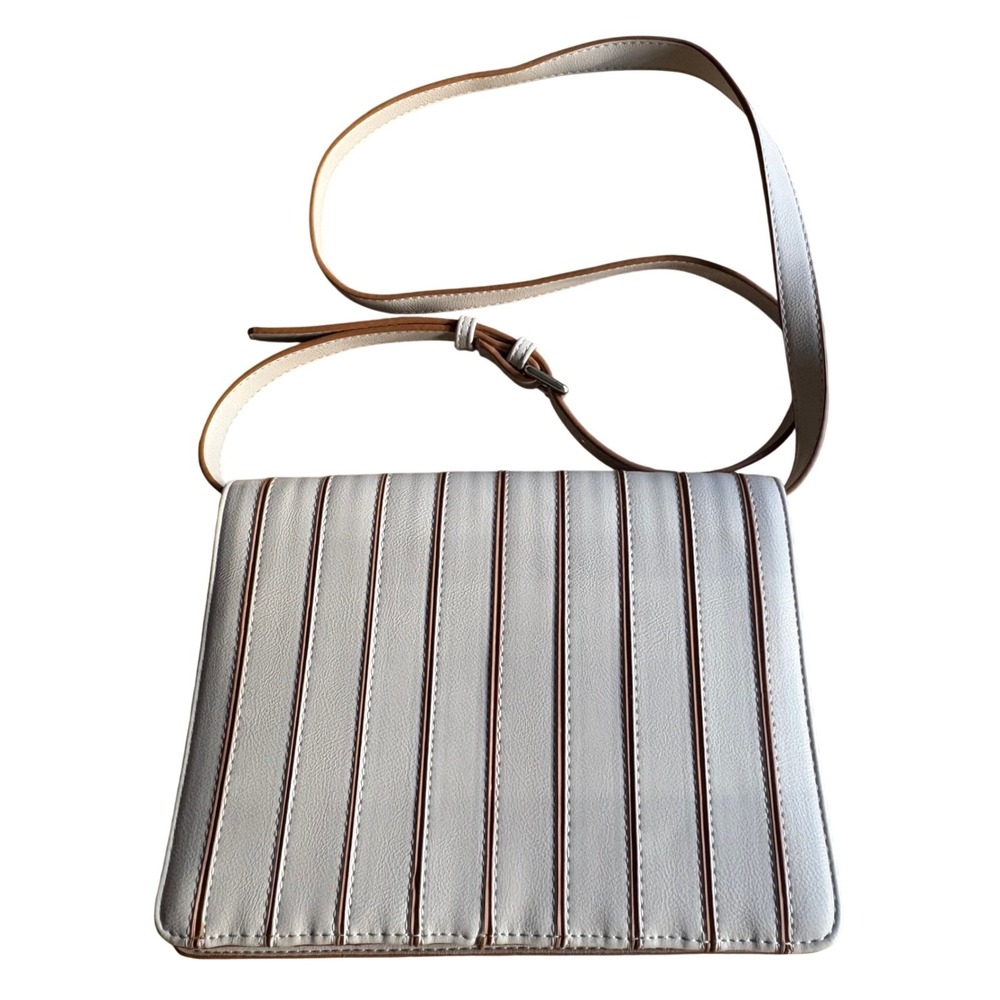 NWOT Basque Beige Vegan Leather Pleated Crossbody Bag Messenger Adjustable Strap